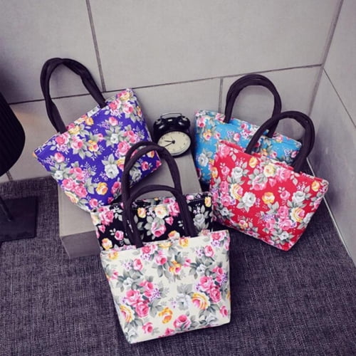 Zhaomeidaxi Women Canvas Rose Flower Printed Big Capacity Shopping Pouch Handbag Tote Shoulder Bag