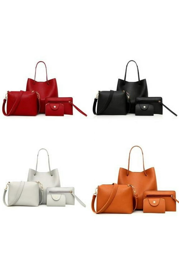 Women Handbag PU Leather Shoulder Bags Tote Bag Fashion Satchel Hobo Purse Set 4pcs