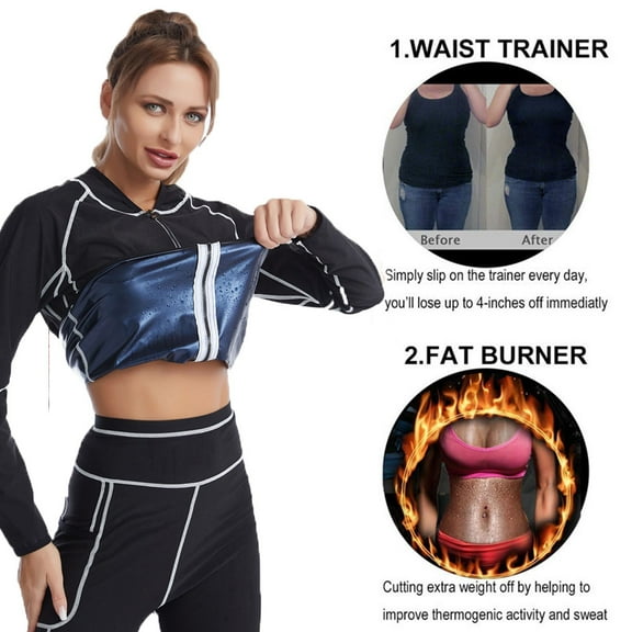 Zhaomeidaxi Women Sauna Jacket Slimming Sweat Sauna Suit Sauna Shirt Long Sleeve Workout Tops Body Shaper