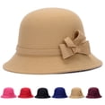 thumbnail image 1 of Zhaomeidaxi Women Solid Color Winter Hat 100% Wool Cloche Bucket with Bow Accent, 1 of 5