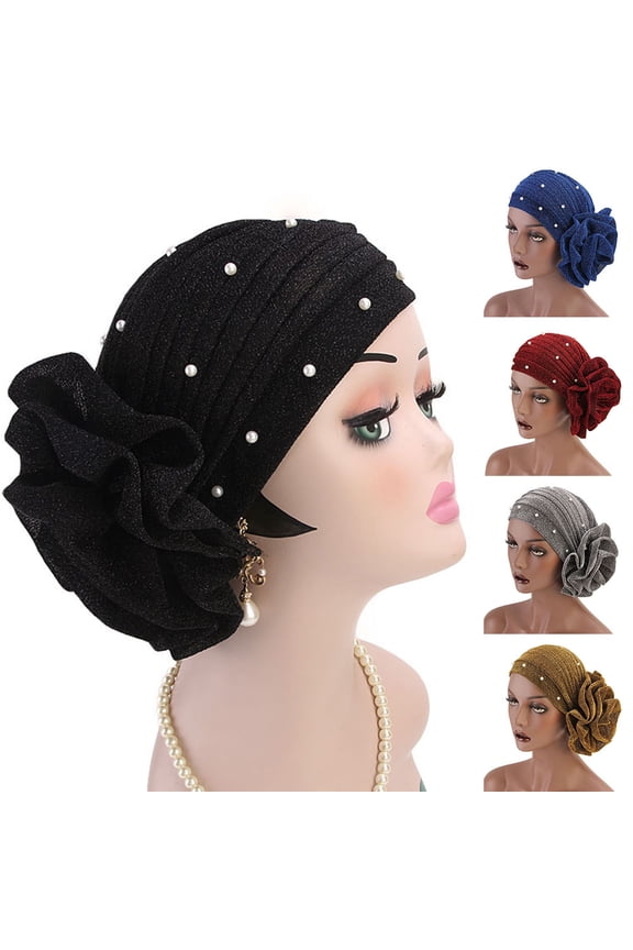 Women Turban Flower African Pattern Headwrap Sleep Beanie Pre-Tied Bonnet Elastic Knot Cap