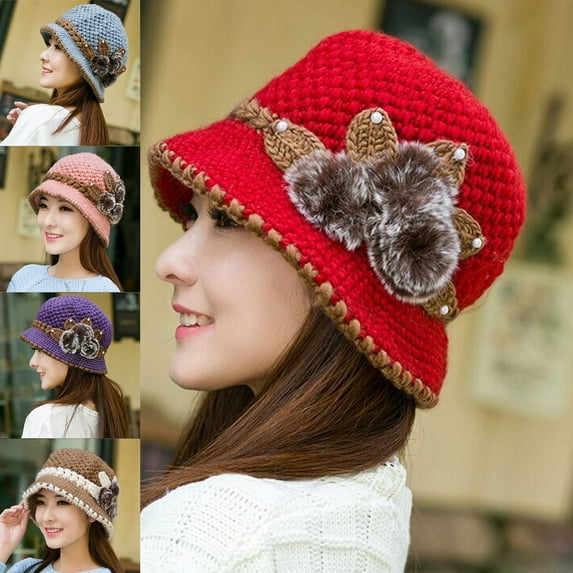 Zhaomeidaxi Women Winter Warm Knit Hat Wool Snow Ski Caps with Visor
