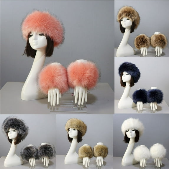 Zhaomeidaxi Women's Faux Fur Hat for Winter with Stretch Cossack Russion Style White Warm Cap &Wrist Cuff