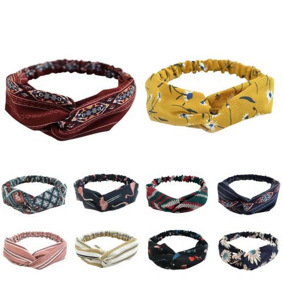 Zhaomeidaxi Womens Headbands Boho Flower Printing Twisted Criss Cross Elastic Hair Band Accessories