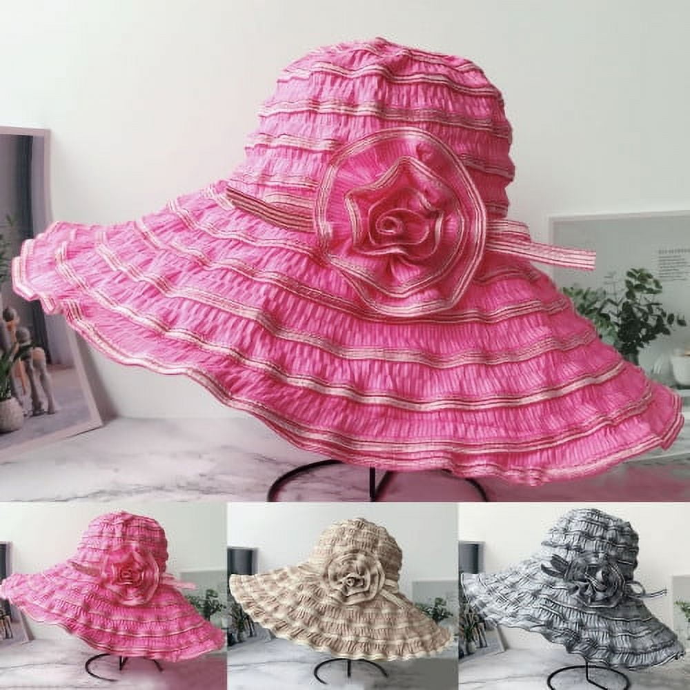 Womens Outdoor Summer Sun Hat UV Protection Wide Brim Foldable Fishing Hats With Ponytail Hole | ES
