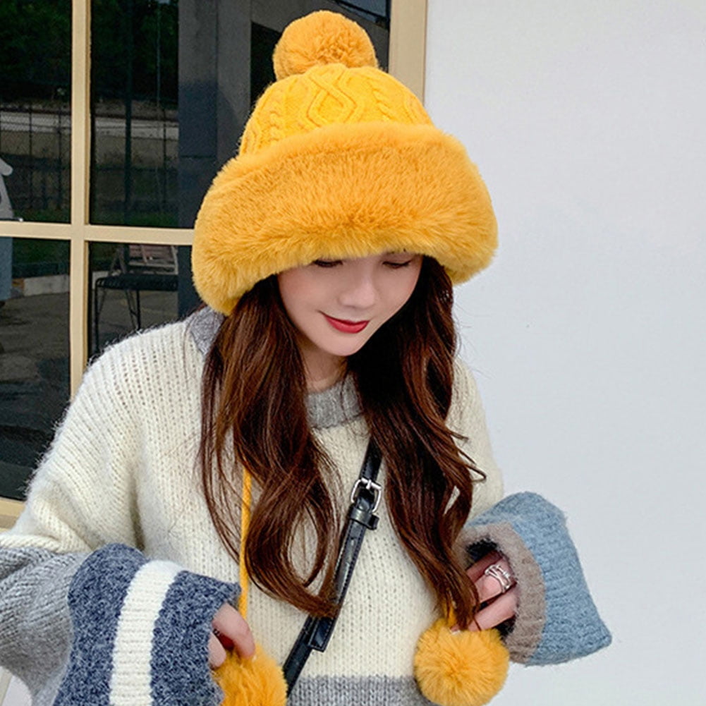 Zhaomeidaxi Womens Winter Thick Cable Knit Beanie Faux Fur Pom Hat