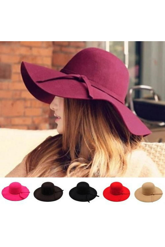 Wool Floppy Hat for Women Wide Brim Felt Fedora Panama Hats for Autumn Winter