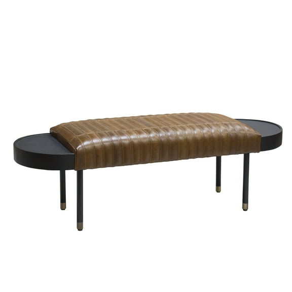 Mango Furniture Zhara Black Bench With Heritage Bark Brown Top Grain Leather Seat Entryway Accent Bench With Black Legs & Plain Wooden Surfaces Elegant, Stylish, Durable & Long-Lasting Décor Piece