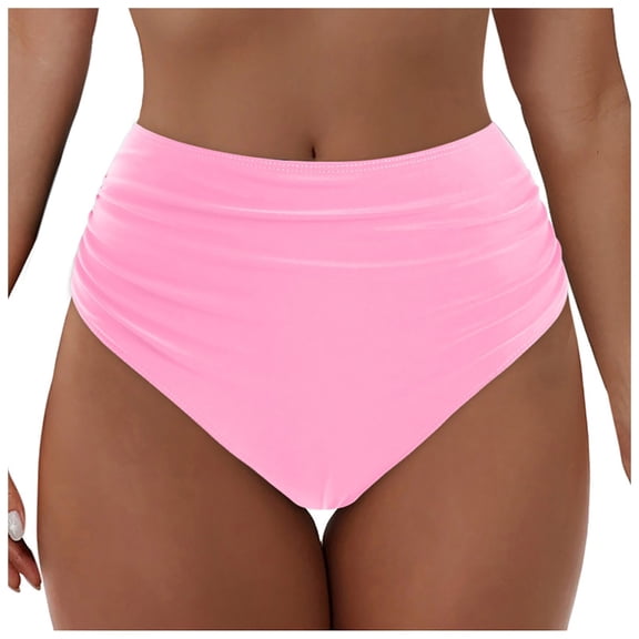 Zhden Bikini Bottoms for Women Mid Rise Bikini Bottoms Ruched Scrunch Swim Bottom Full Coverage Bathing Suit Bottoms（Pink,XL）