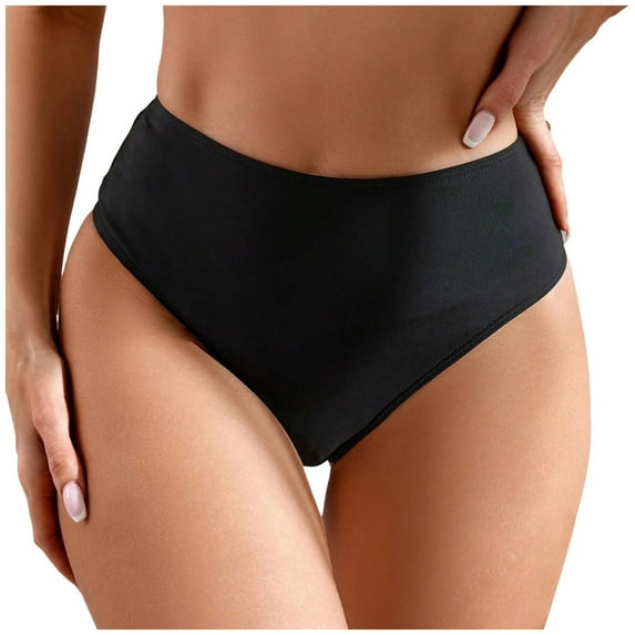 Zhden Bikini Bottoms for Women High Cut Swimwear High Waisted Bikini Bottom Bikini Thong Bottom(Black,M)
