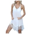thumbnail image 1 of Zhden Cover Ups for Swimwear Women Sleeveless Bathing Suit Cover Ups Beach Cover Up Spaghetti Strap Tassel Hem Swim Coverup（White,XXL）, 1 of 9