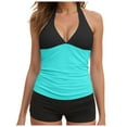 thumbnail image 1 of Zhden Halter Top Tankini Swimsuits for Women V Neck Swimwear Two Piece Swimsuits Tummy Control Tankini Bathing Suits（Mint Green,XXL）, 1 of 5