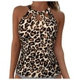 thumbnail image 1 of Zhden High Neck Tankini Top Tummy Control Full Coverage Tankini Tops Key Hole Tankini Tops for Women Swimwear Top Only（Khaki,S）, 1 of 7