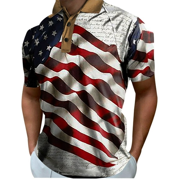 Zhden Mens Shirts Polo Shirts for Men American Flag Patriotic Shirt 4th of July USA Flag T-Shirt Independence Day Shirts(Red,XL)