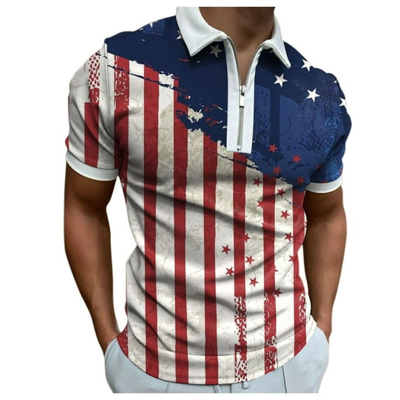 Zhden Mens Shirts Polo Shirts for Men American Flag Patriotic Shirt 4th of July USA Flag T-Shirt Independence Day Shirts(Red,XL)