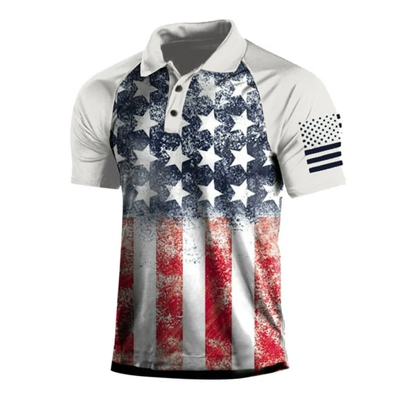 Zhden Polo Shirts for Men Golf Short Sleeve Polo T-Shirts American Flag Patriotic Shirt 4th of July Star Stripe Mens Shirts( Red,M)