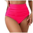 thumbnail image 1 of Zhden Swim Bottoms for Women High Waisted Bikini Bottoms Retro Ruched Swim Bottom Bathing Suit Bottoms（Hot Pink,L）, 1 of 5