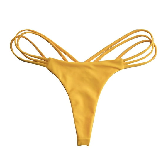 Zhden Swim Bottoms for Women Strappy Thong Bikini Bottom Cheeky Bikini Bottoms String Low Waisted Bathing Suit Bottoms(Yellow,M)