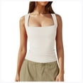 thumbnail image 1 of Zhden Tank Top for Women Square Neck Wide Strap Tank Tops Ruched Loose Fit Top Summer Tank Tops for Women（Beige,S）, 1 of 6