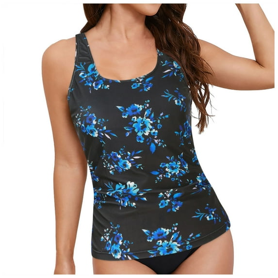 Zhden Tankini Tops for Women Modest Coverage Tummy Control Tankini Top Solid Color Scoop Neck Swim Tank Tops No Bottom（Z02-Sky Blue,XL）