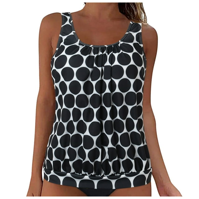 Zhden Tankini Tops for Women Vintage Swimsuit Retro Tankini Top Plus Size Tankini Tops for Women(Black,XL)