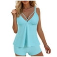 thumbnail image 1 of Zhden Two Piece Swimsuit for Women V Neck Tummy Control Tankini Bathing Suits Solid Color Flowy Swimsuits（Sky Blue,4XL）, 1 of 7