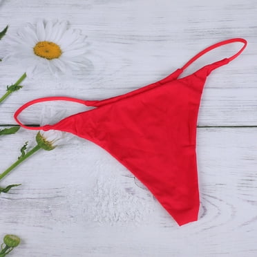 Zhden Women Thong Bikini Bottoms Brazilian Cheeky Bikini Bottoms String Sexy Low Waist Swimsuit Bottom（Red,M）