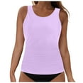 thumbnail image 1 of Zhden Womens Tankini Tops Full Coverage Tummy Control Swimwear Top Only High Neck Solid Color Tankini Top No Bottom（Light Purple,L）, 1 of 9