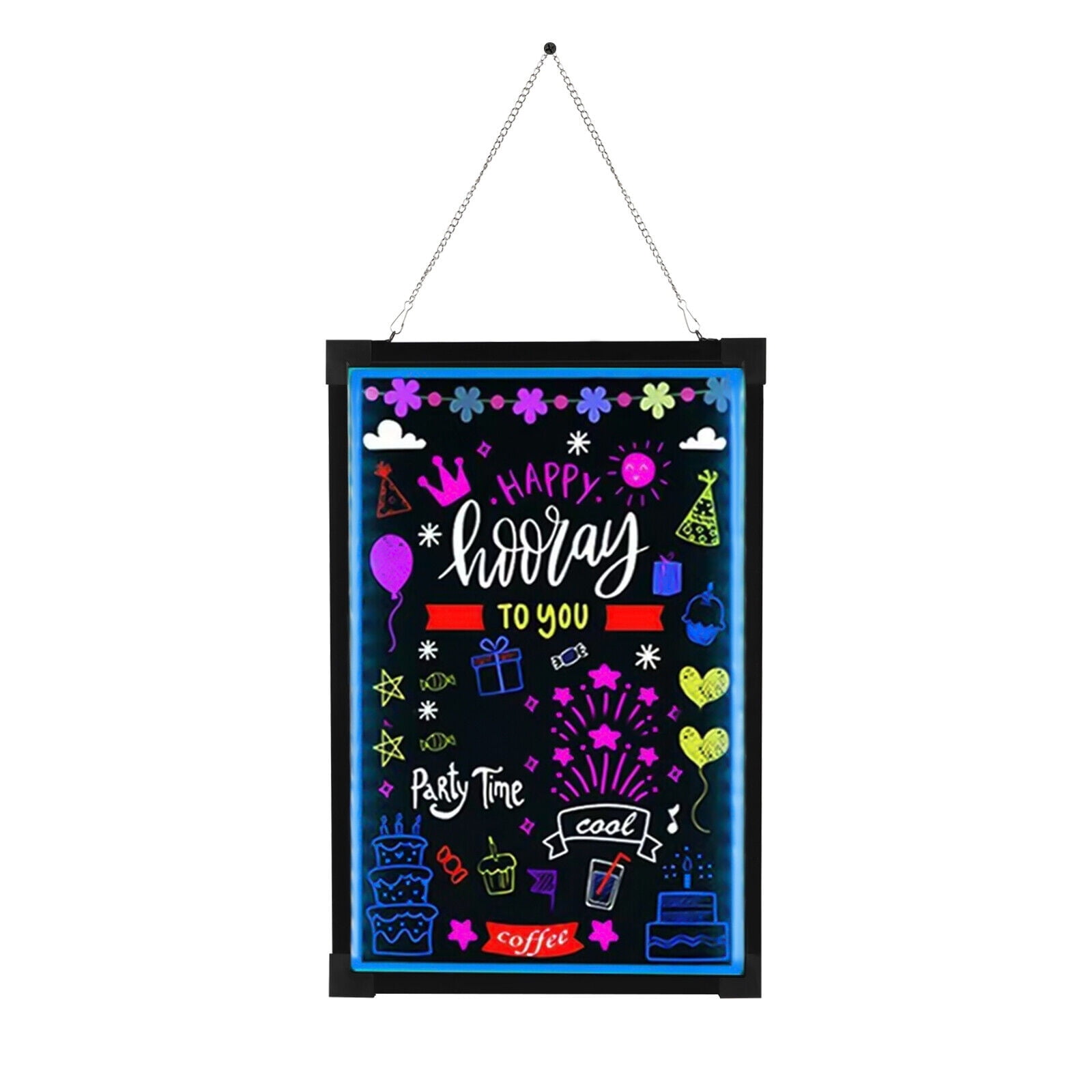  BORWART LED Drawing Chalk Board: Large Single Sided Glass Neon  Sign with Stand - Wooden Message Chalkboard Display with 15 Light Colors 4  Flashing Mode for Kids, Restaurant, Bar, Celebration : Office Products