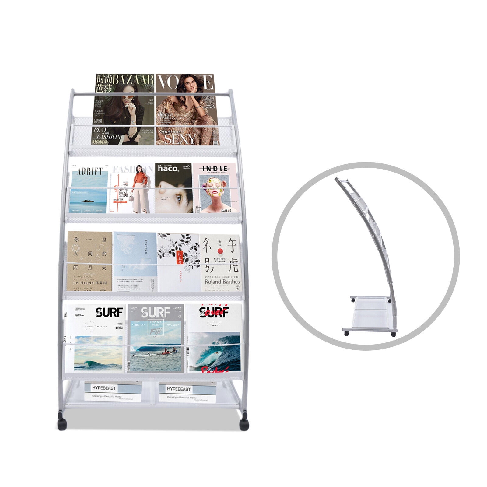 ZhdnBhnos 4Tier FloorStanding Magazine Display Rack Newspaper