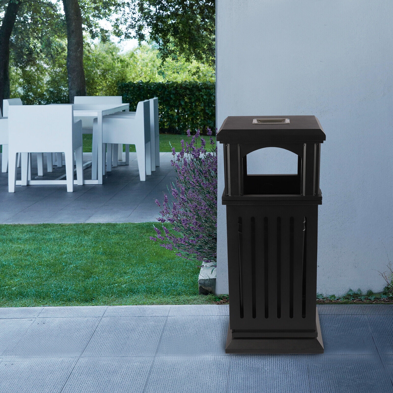ZhdnBhnos 40L/8.8Gal Outdoor Trash Can Commercial Garbage Enclosure Can with Locking Lid Heavy