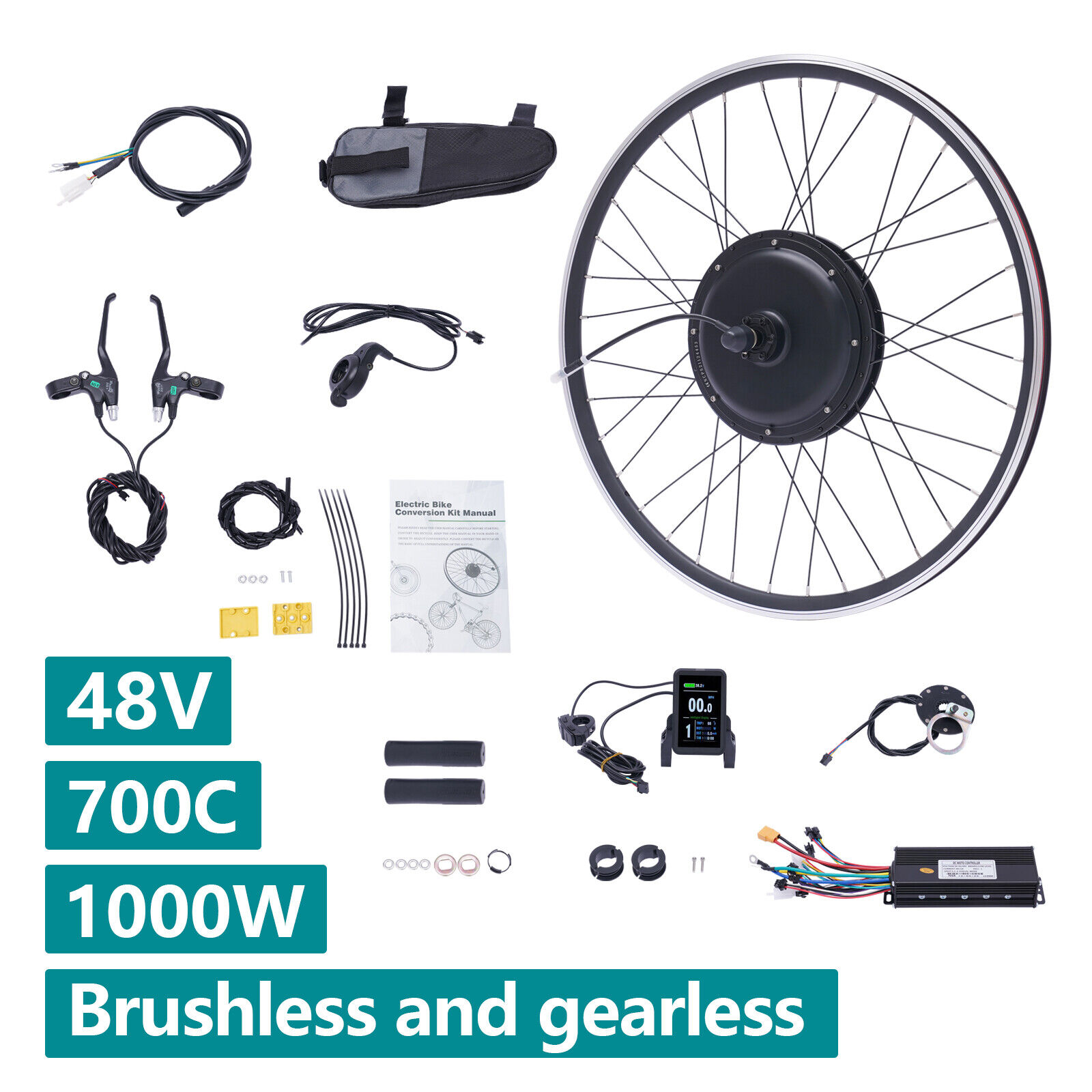 ZhdnBhnos 48V 1000W Electric Bicycle Conversion Kit 700C EBike