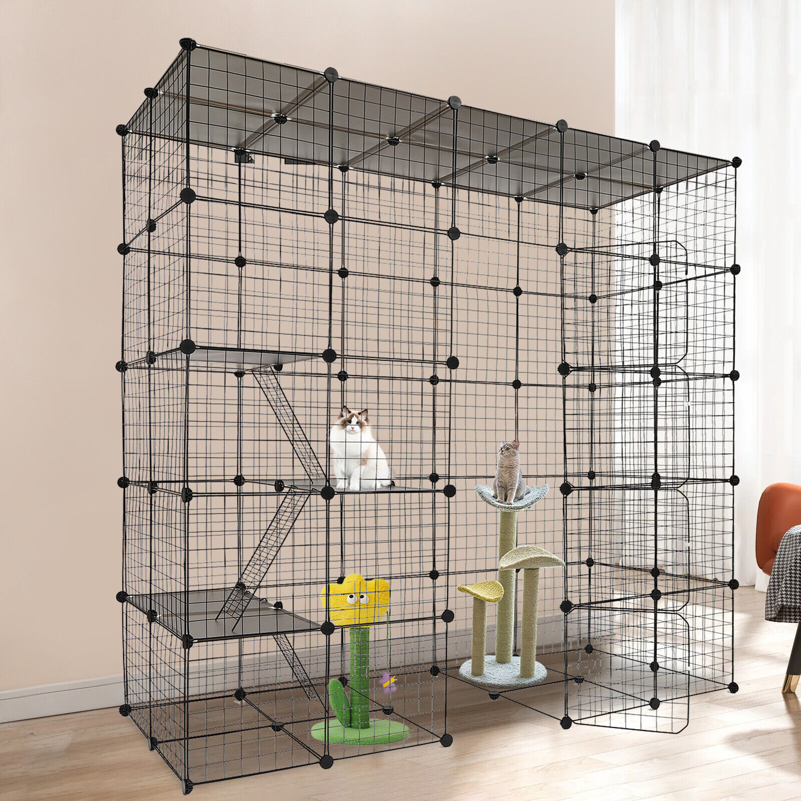 ZhdnBhnos 5Tier Cat Cage Indoor Enclosure DIY Cat Playpen Large Metal Pet Cat Kennels Crate for