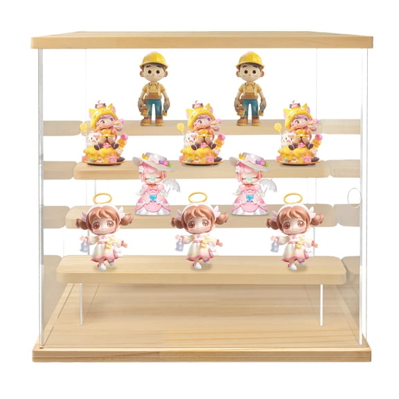 ZhdnBhnos 5 Tier Display Box Stepped Shelves Clear Acrylic Display Case with LED Light 12.6*12.6*12.68in
