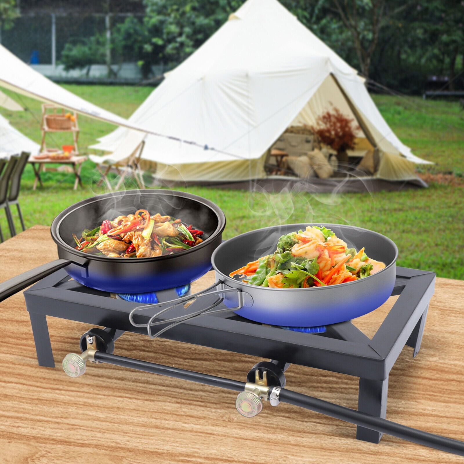 ZhdnBhnos 8000W Double Burner Camping Stove Portable Gas Stove Propane  Cooker Outdoor Picnic Cooking Stove BBQ Grill with Regulator Hose -  Walmart.com
