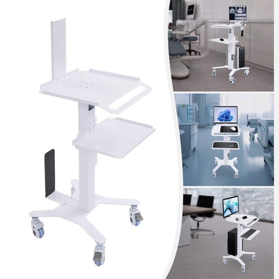 ZhdnBhnos Adjustable Rolling Computer Cart 3 Tier Trolley Cart Hospital Beauty Spa Salon Mobile Standing Workstation