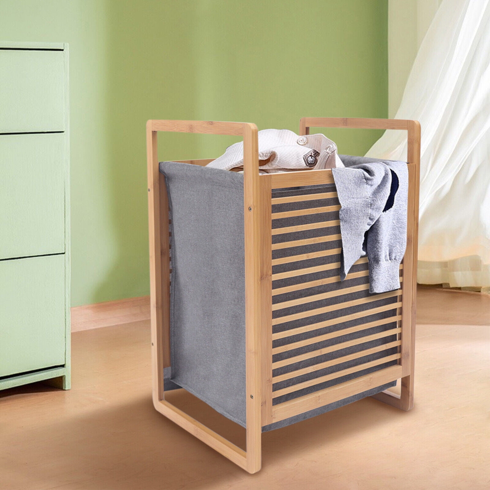 ZhdnBhnos Bamboo Wood Laundry Hamper Clothes Basket