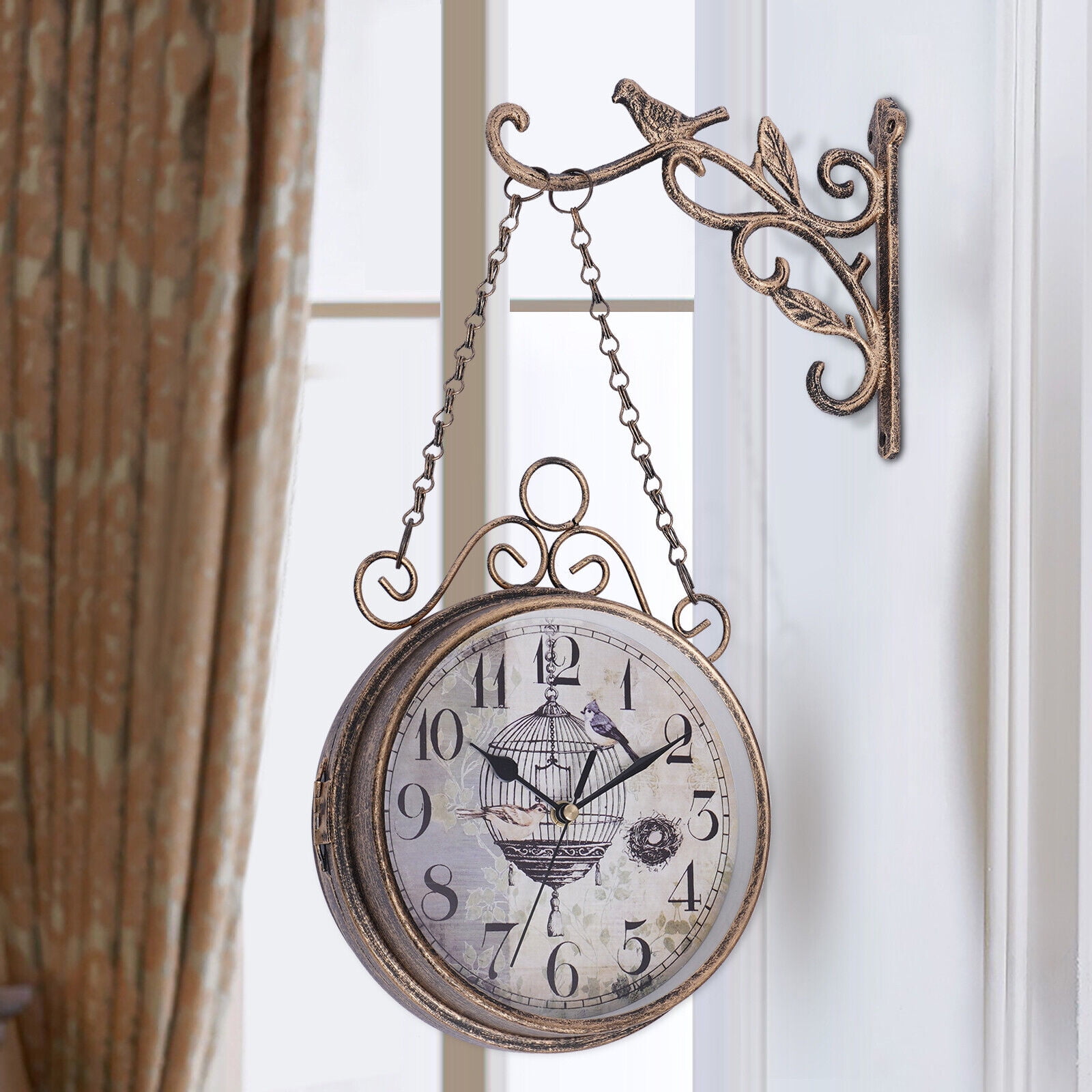 ZhdnBhnos Double Sided Wall Clock Vintage Metal Clock Retro Silent
