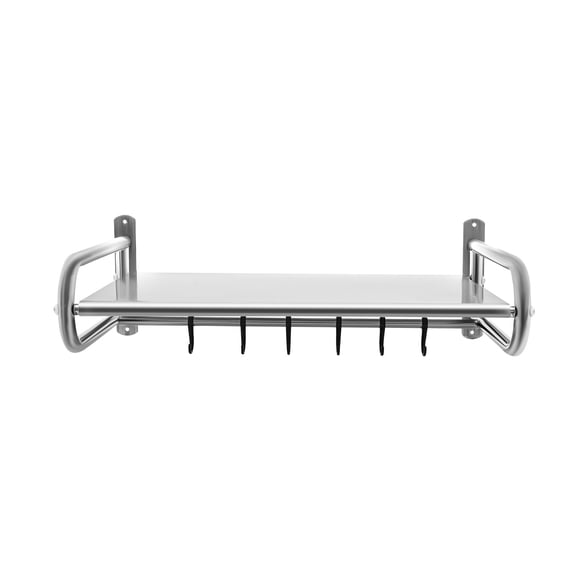 ZhdnBhnos Microwave Oven Rack Wall-Mounted Stainless Steel Microwave Stand Kitchen Organizer Shelf with 6 Hanging Hooks