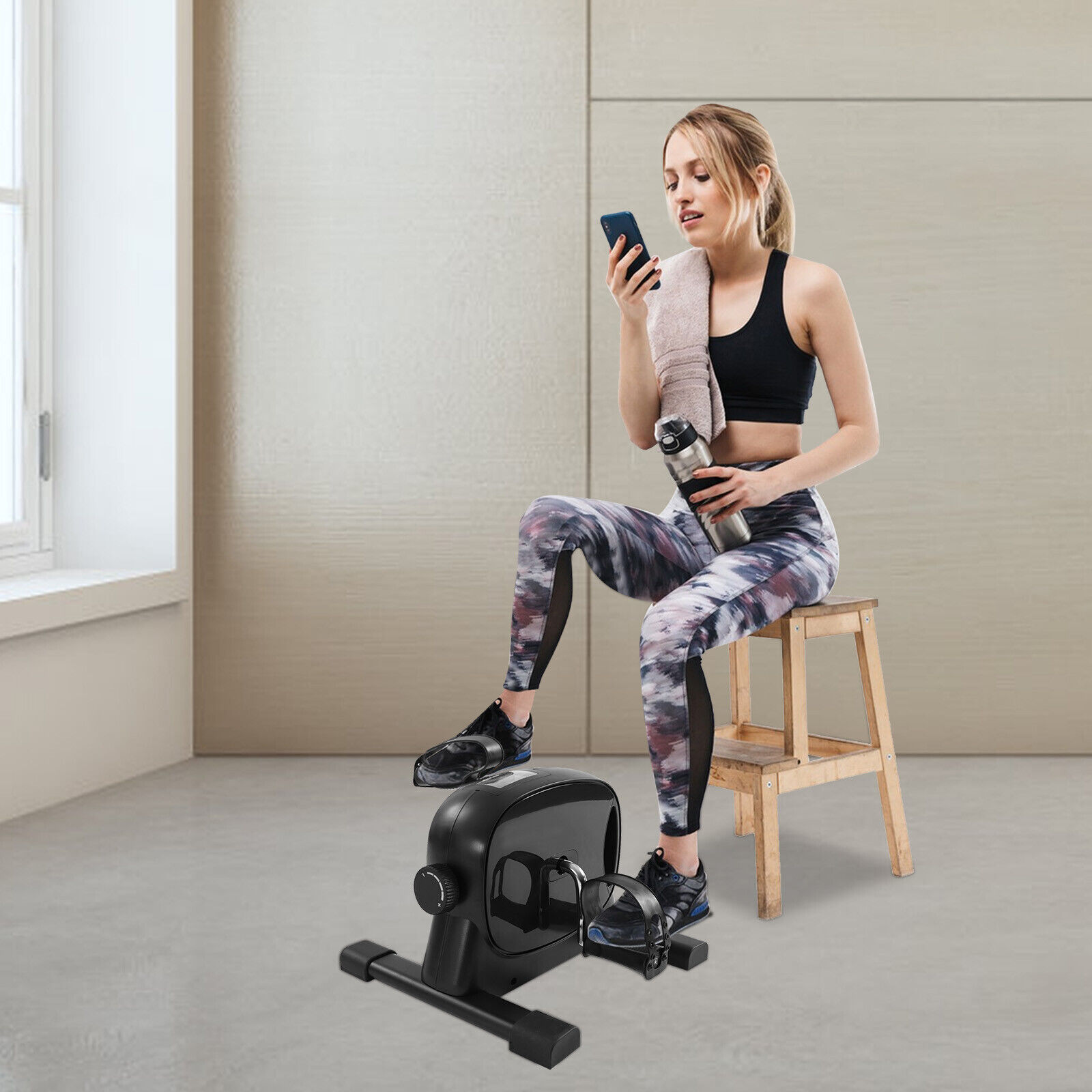 ZhdnBhnos Mini Pedal Exerciser Cycle Exerciser Adjustable Resistance Leg Arm Exercise