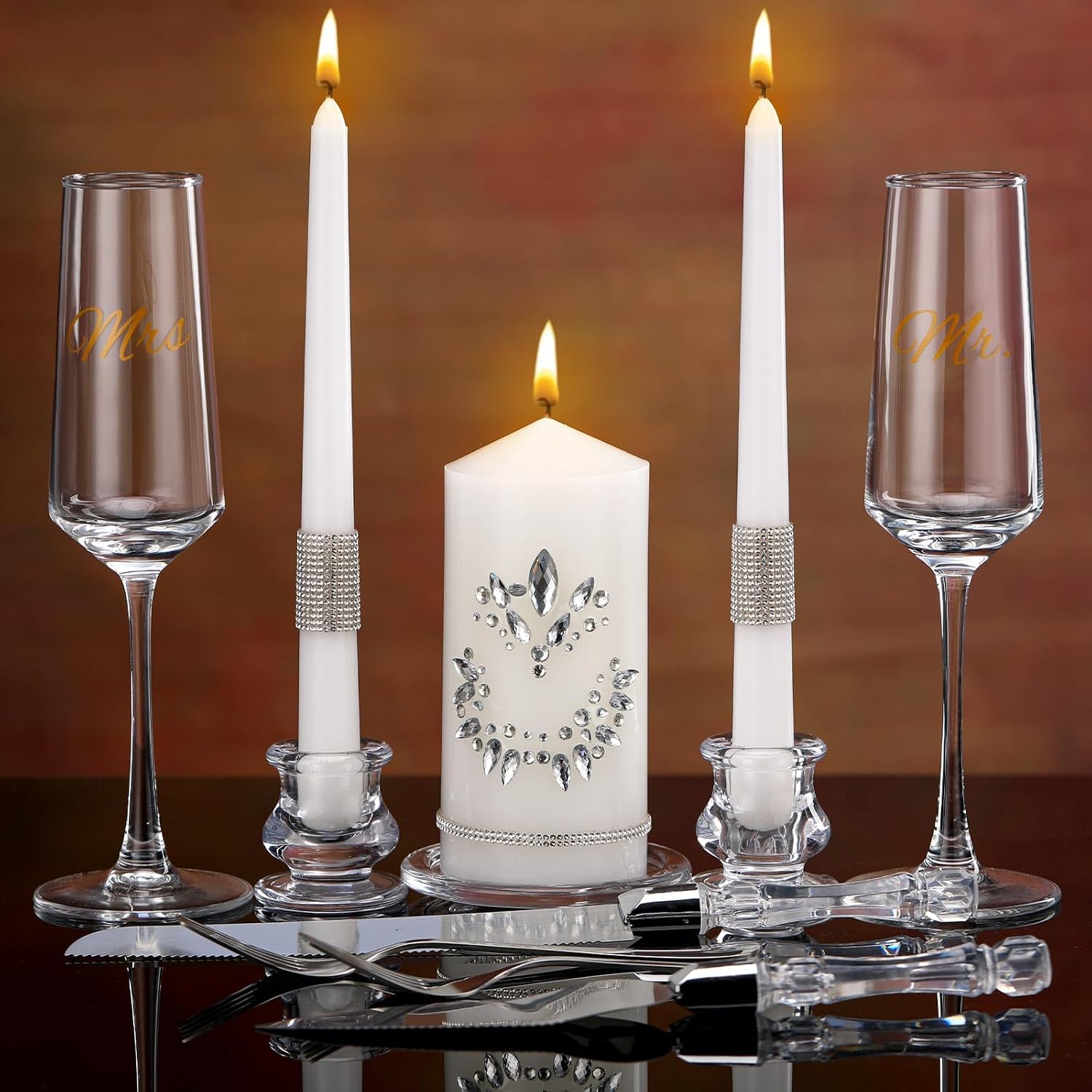 Zhehao 12 Pcs Unity Wedding Set Crystal Unity Candles with Glasses ...