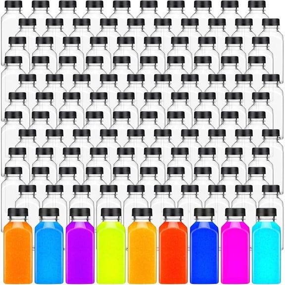 Zhehao 200 Pcs 10 oz Plastic Empty Juice Bottles with Caps Square Clear Beverage Containers Small Reusable PET Juicing Bottles with Lids Refillable Bulk for Homemade Drinks Tea Milk (Black)