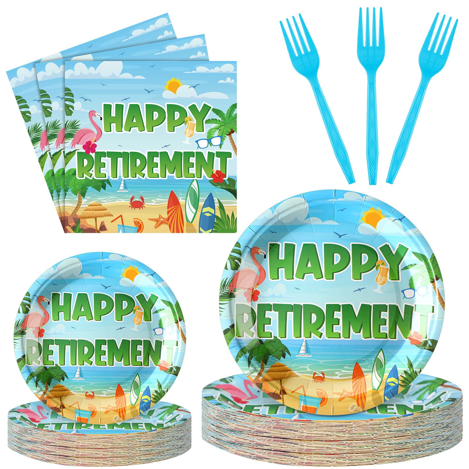 Zhehao 272-Pc Sage Green Retirement Party Tableware Set - Plates, Cups, Napkins, Cutlery, Tablecloths