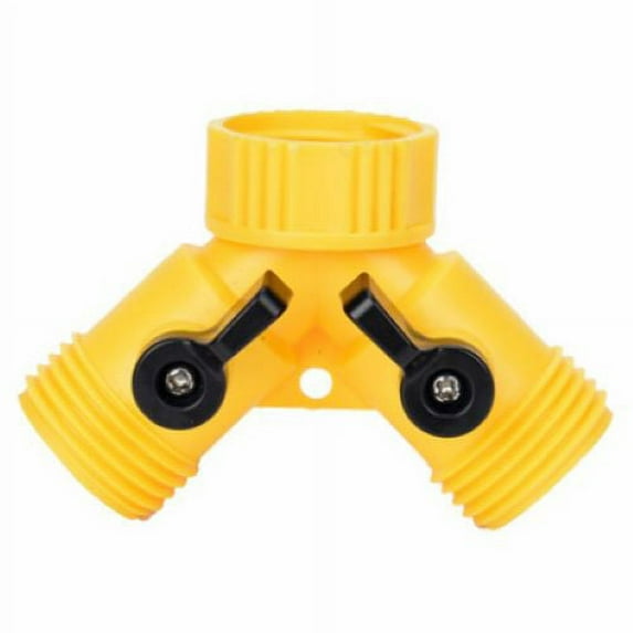Zhejiang 50018 Yellow 2 Way Poly Garden Hose "Y" Connector With Shut Off - Quantity of 24