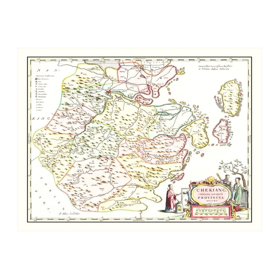 Zhejiang China Art, 1665 Vintage Map of Zhejiang China History Wall Decor Gift, Old Zhejiang Map - 36" x 24" Unframed Print