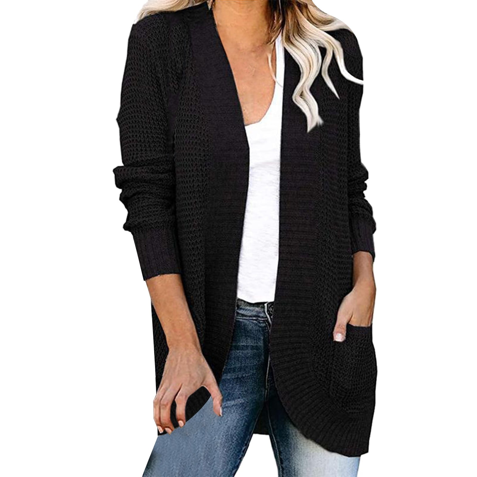 ZhenYing Cardigan Sweaters for Women, Women's Solid Color Curved