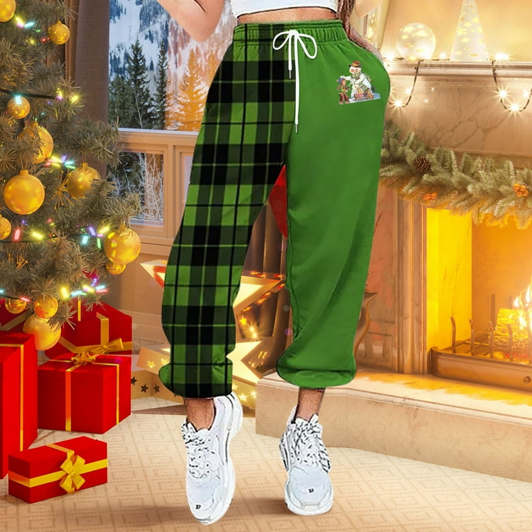 ZhenYing Christmas Pajama Pants Women Green Checkered Christmas Pattern Sweatpants Fall Winter Clothes for Women Patterning Pocket Elastic Waist Pants Straight Pants Sweatpants Pants for Women Pink Wa...