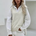 thumbnail image 1 of ZhenYing Fall Jackets for Women 2024, Women Casual Sleeveless V Neck Ribbed Knit Split Pullover Sweater Vest Blouse Tunic Sweaters for Women Beige, 1 of 4