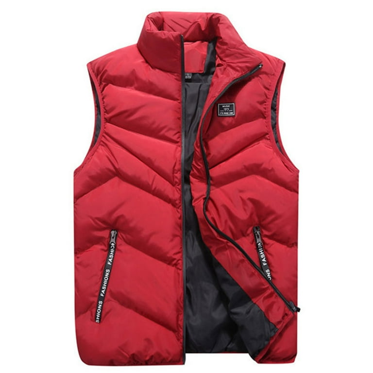 ZhenYing Puffer Vest Men Men Autumn Winter Fashion Stand Collar Color Vest Jacket Top Coat Vest for Men Red Walmart