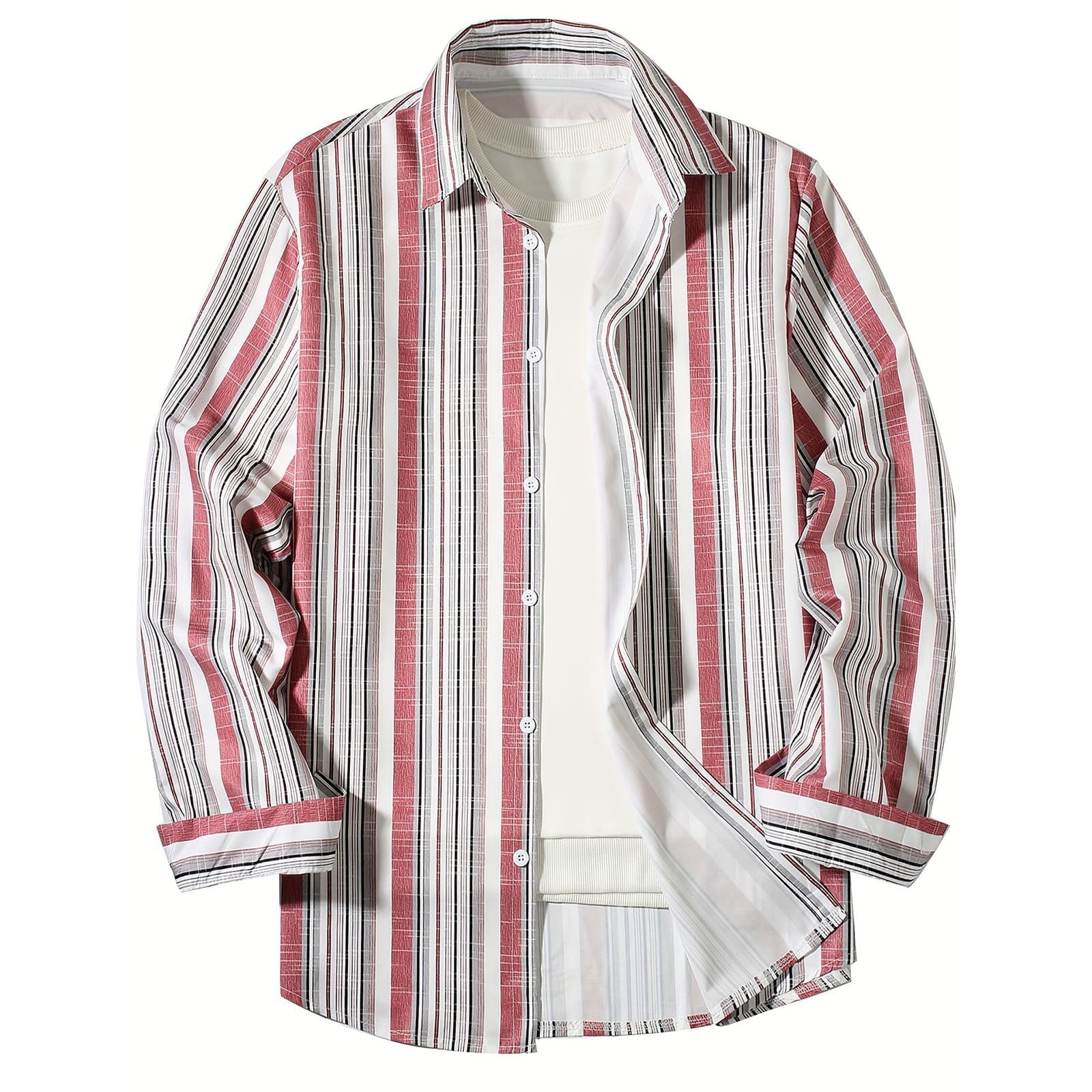 Zhencn Men's Casual Long Shirts Sleeve Button Down Striped Dress Shirt